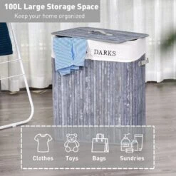 Collapsible Bamboo Laundry Hamper Organizer Clothes Washing Basket Bin Storage Box Removable Lining Large Section Double -Tower Store 1645424077 22180200 8dfbb329 14db 4ab8 86f0 d9c542618d4d
