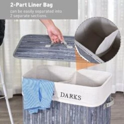 Collapsible Bamboo Laundry Hamper Organizer Clothes Washing Basket Bin Storage Box Removable Lining Large Section Double -Tower Store 1645424080 73898800 cc2cd74c e018 45c3 a13b 85f7ddd4617e