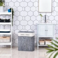 Collapsible Bamboo Laundry Hamper Organizer Clothes Washing Basket Bin Storage Box Removable Lining Large Section Double -Tower Store 1645424086 24577800 4739efd6 ce74 4762 8d20 c1de917528d5