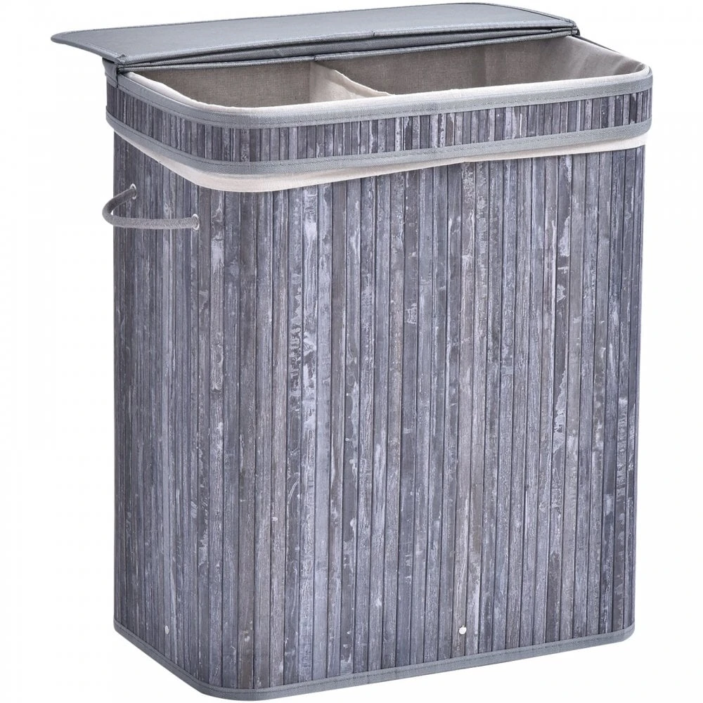 70L 2-Compartment Bamboo Laundry Basket Grey 1 70L 2-Compartment Bamboo Laundry Basket Grey