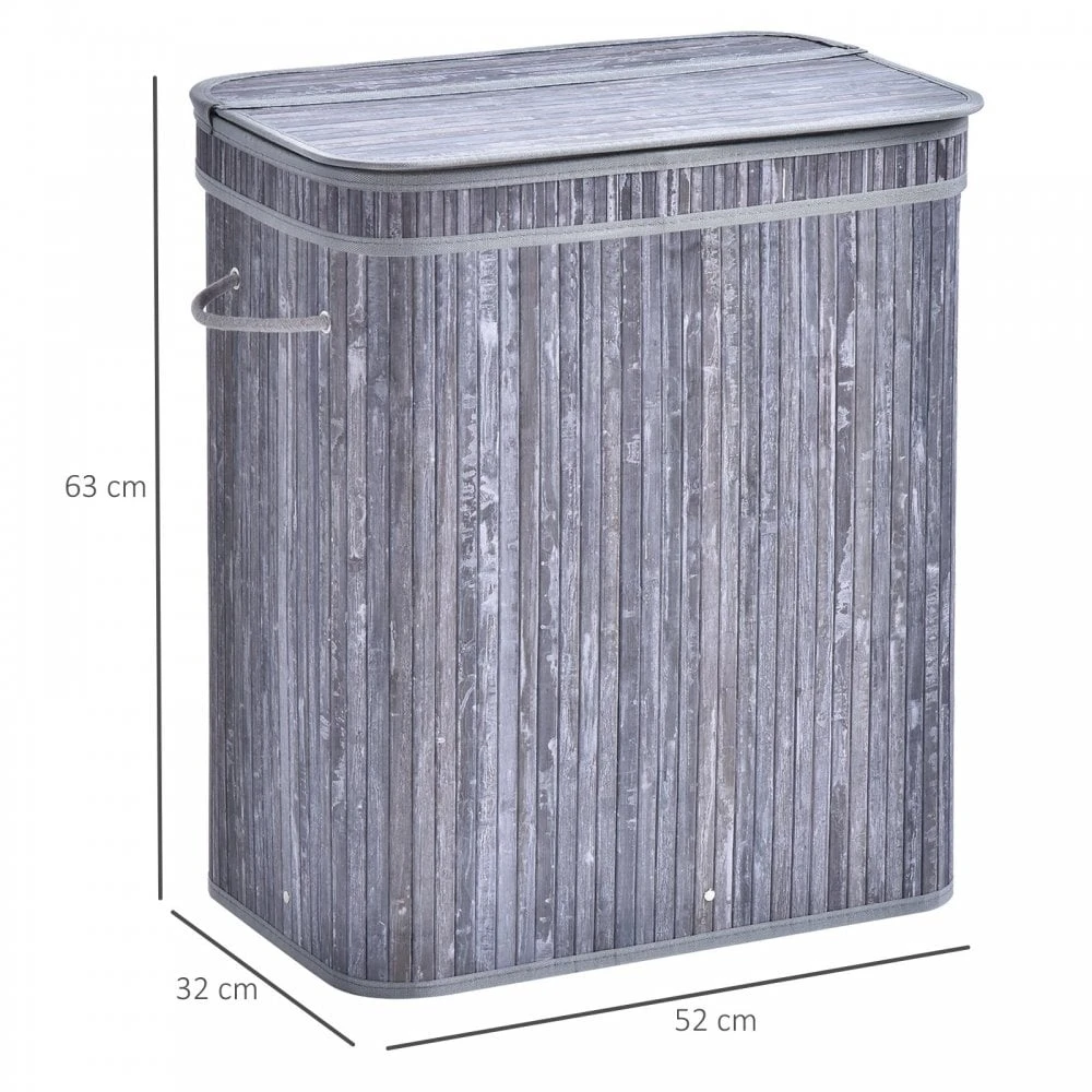 70L 2-Compartment Bamboo Laundry Basket Grey 4 70L 2-Compartment Bamboo Laundry Basket Grey - Image 4