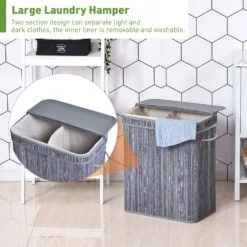 70L 2-Compartment Bamboo Laundry Basket Grey 16 70L 2-Compartment Bamboo Laundry Basket Grey -Tower Store 1645424253 79180600 cc639e9b 6be6 4d01 a855 8e0c54d46837