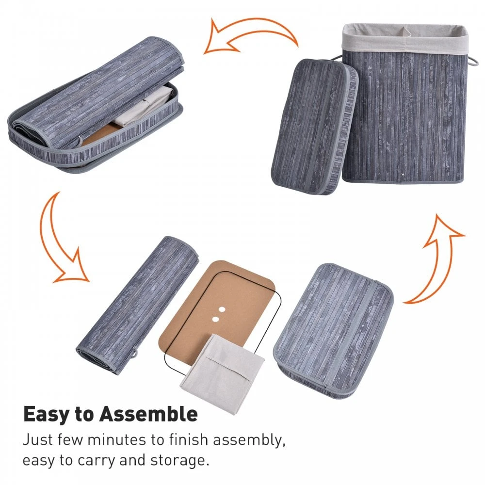 70L 2-Compartment Bamboo Laundry Basket Grey 8 70L 2-Compartment Bamboo Laundry Basket Grey - Image 8