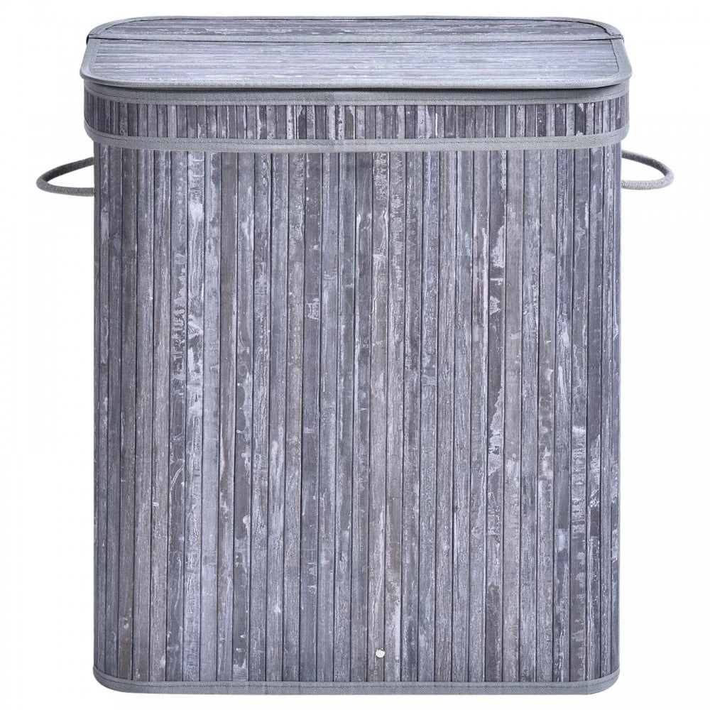 70L 2-Compartment Bamboo Laundry Basket Grey 2 70L 2-Compartment Bamboo Laundry Basket Grey - Image 2