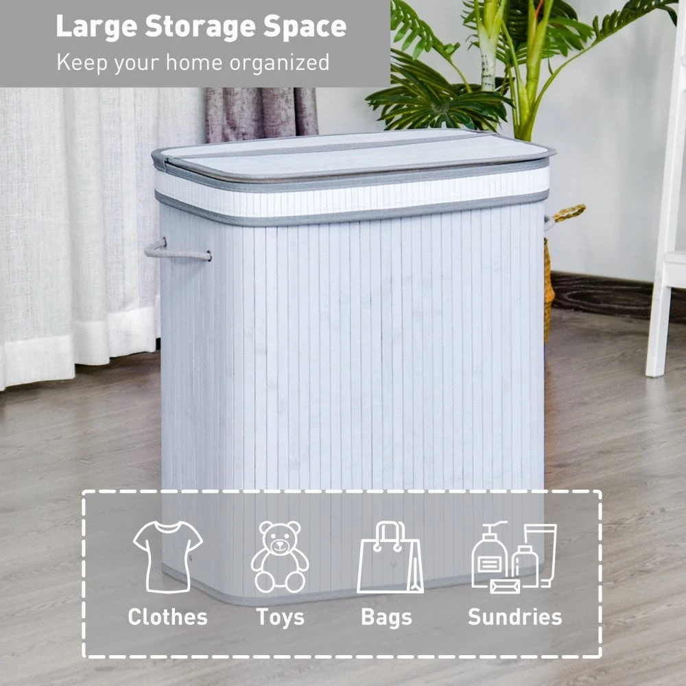 100L Flip Lid Bamboo Laundry Basket Grey 3 100L Flip Lid Bamboo Laundry Basket Grey - Image 3