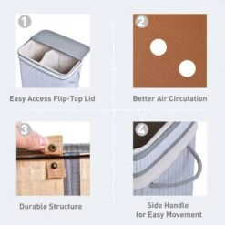 100L Flip Lid Bamboo Laundry Basket Grey 12 100L Flip Lid Bamboo Laundry Basket Grey -Tower Store 1645424290 20997800
