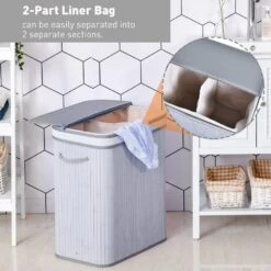 100L Flip Lid Bamboo Laundry Basket Grey 13 100L Flip Lid Bamboo Laundry Basket Grey -Tower Store 1645424291 85455400