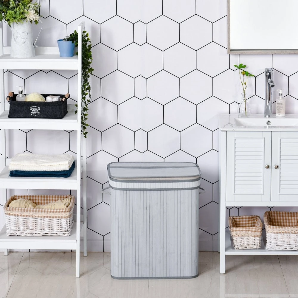 100L Flip Lid Bamboo Laundry Basket Grey 8 100L Flip Lid Bamboo Laundry Basket Grey - Image 8