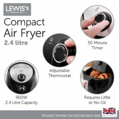 Lewis's Compact Air Fryer 2.4L 900W - Black -Tower Store 1645438863 44959700