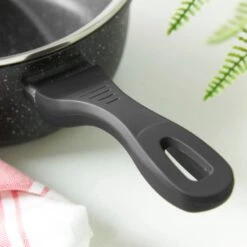 Lewis's Sovereign Stone 20cm Scratch Resistant Easy Clean Non Stick Saucepan & Lid -Black Marble -Tower Store 2646442 IMAGE5