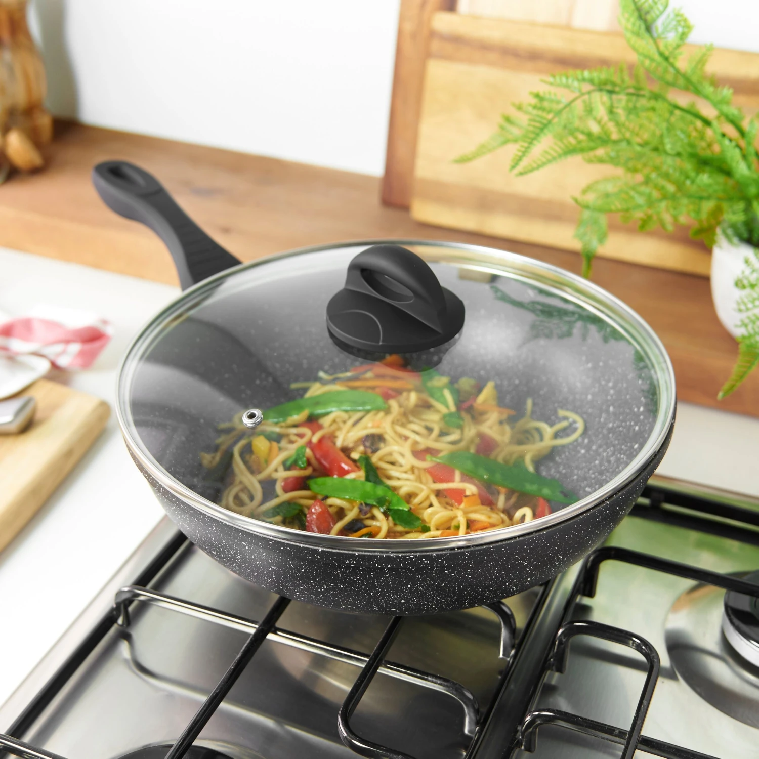 Lewis's Sovereign Stone 28cm Scratch Resistant Easy Clean Non Stick Wok & Lid All Hobs 3 Lewis's Sovereign Stone 28cm Scratch Resistant Easy Clean Non Stick Wok & Lid All Hobs - Image 3
