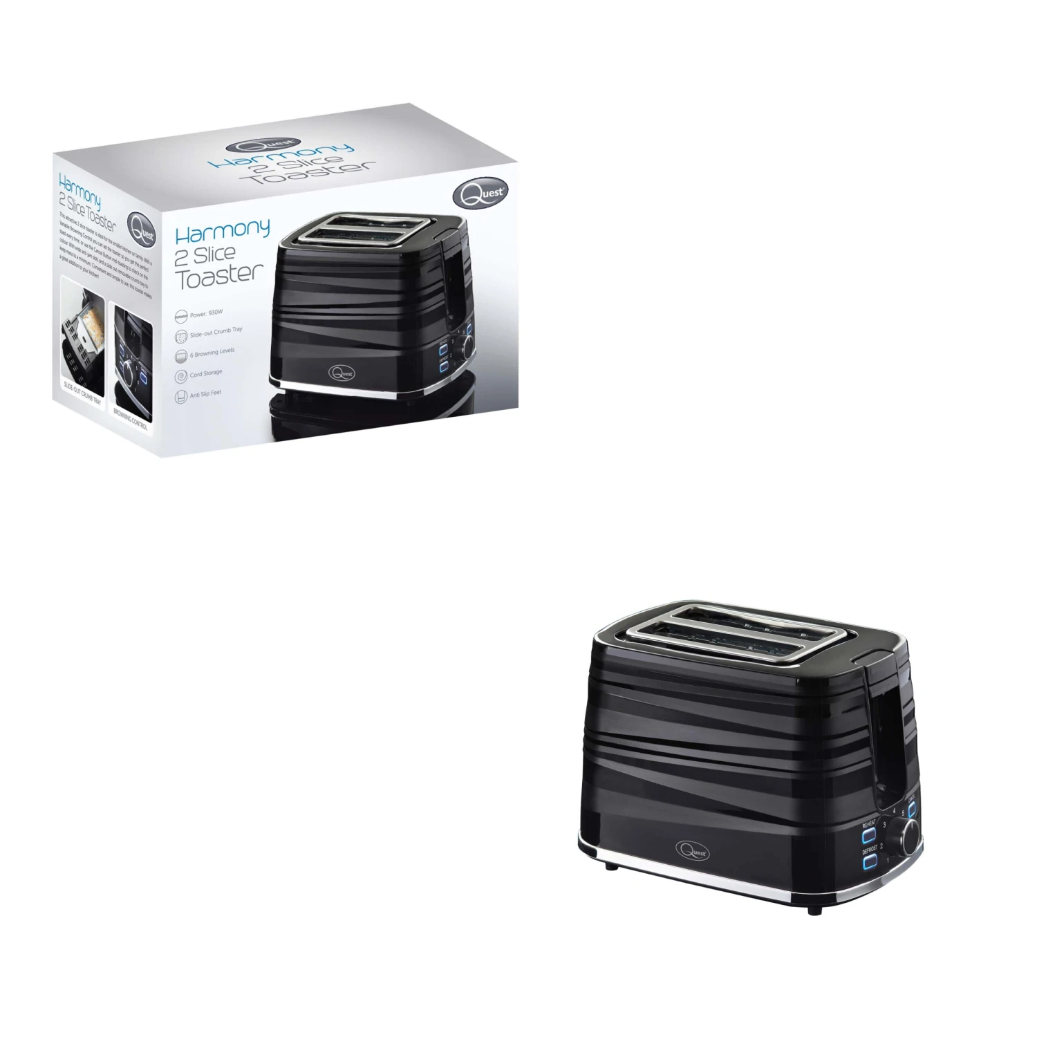 Quest Harmony 2 Slice Toaster - Black 3 Quest Harmony 2 Slice Toaster - Black - Image 3
