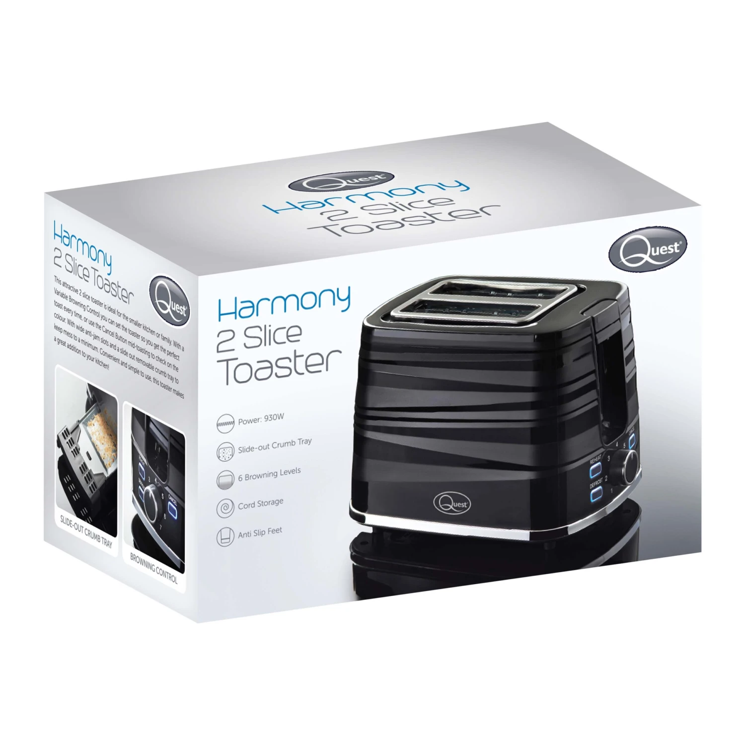 Quest Harmony 2 Slice Toaster - Black 2 Quest Harmony 2 Slice Toaster - Black - Image 2