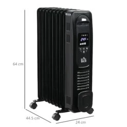 HOMCOM 2180W Oil Filled Radiator, 9 Fin Portable Heater W/ Timer Remote Control Black -Tower Store 39cdca48043f1445ab399535187c6a1e