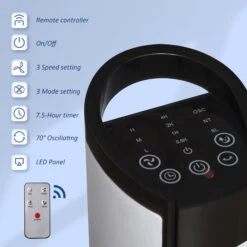 Homcom Freestanding Tower Fan 3 Speed 3 Mode 7.5h Timer 70 Degree Oscillation LED Panel 5M Remote Controller Black And White Fan Mode Timer 70° Oscillation Panel Controller -Tower Store 4 1 f41927c6 785a 4119 ae53 685be6eb7a40