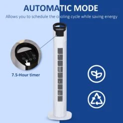 Homcom Freestanding Tower Fan 3 Speed 3 Mode 7.5h Timer 70 Degree Oscillation LED Panel 5M Remote Controller Black And White Fan Mode Timer 70° Oscillation Panel Controller -Tower Store 4 4 013546a0 e055 422a 8dfc 22eb75d7dfe7