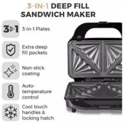 Tower Deep Fill Sandwich Maker 3in1 - Rose Gold 16 Tower Deep Fill Sandwich Maker 3in1 - Rose Gold -Tower Store 4074881 R Z006A