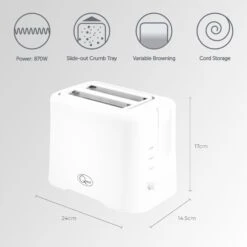 Quest 2 Slice Plastic Toaster - White 16 Quest 2 Slice Plastic Toaster - White -Tower Store 4287650 7