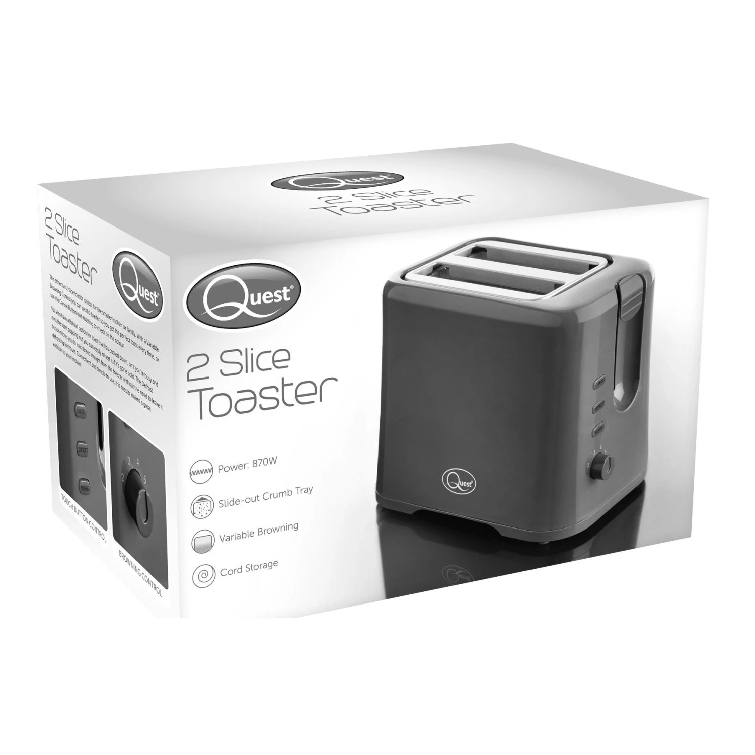 Quest 2 Slice Plastic Toaster - Grey 5 Quest 2 Slice Plastic Toaster - Grey - Image 5