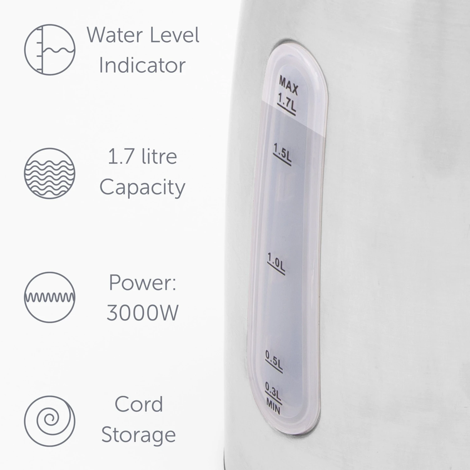 Quest 1.7L 3KW Stainless Steel Jug Kettle - Silver 7 Quest 1.7L 3KW Stainless Steel Jug Kettle - Silver - Image 7