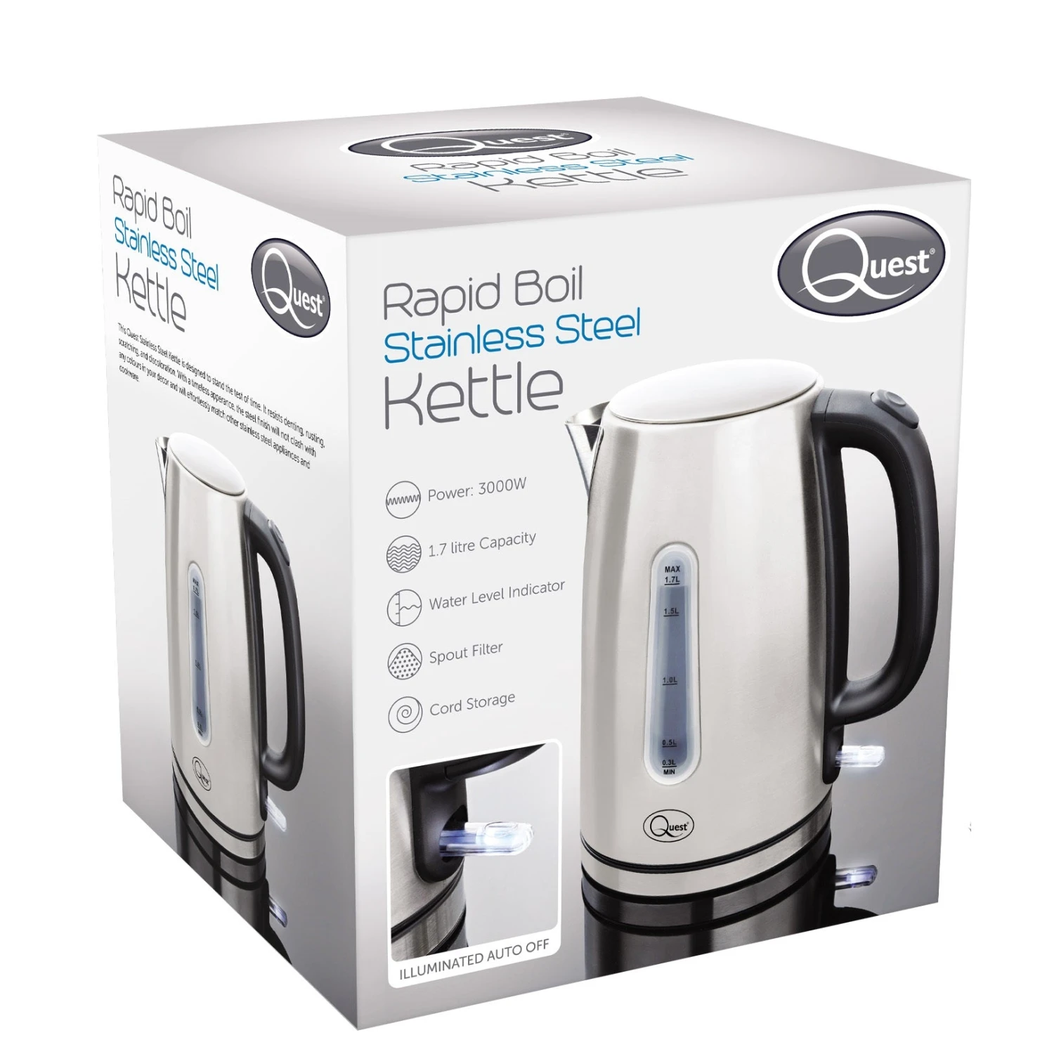 Quest 1.7L 3KW Stainless Steel Jug Kettle - Silver 5 Quest 1.7L 3KW Stainless Steel Jug Kettle - Silver - Image 5