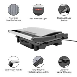 Quest Deluxe Health Grill & Panini Press Marble Coated - Silver -Tower Store 4329633 10