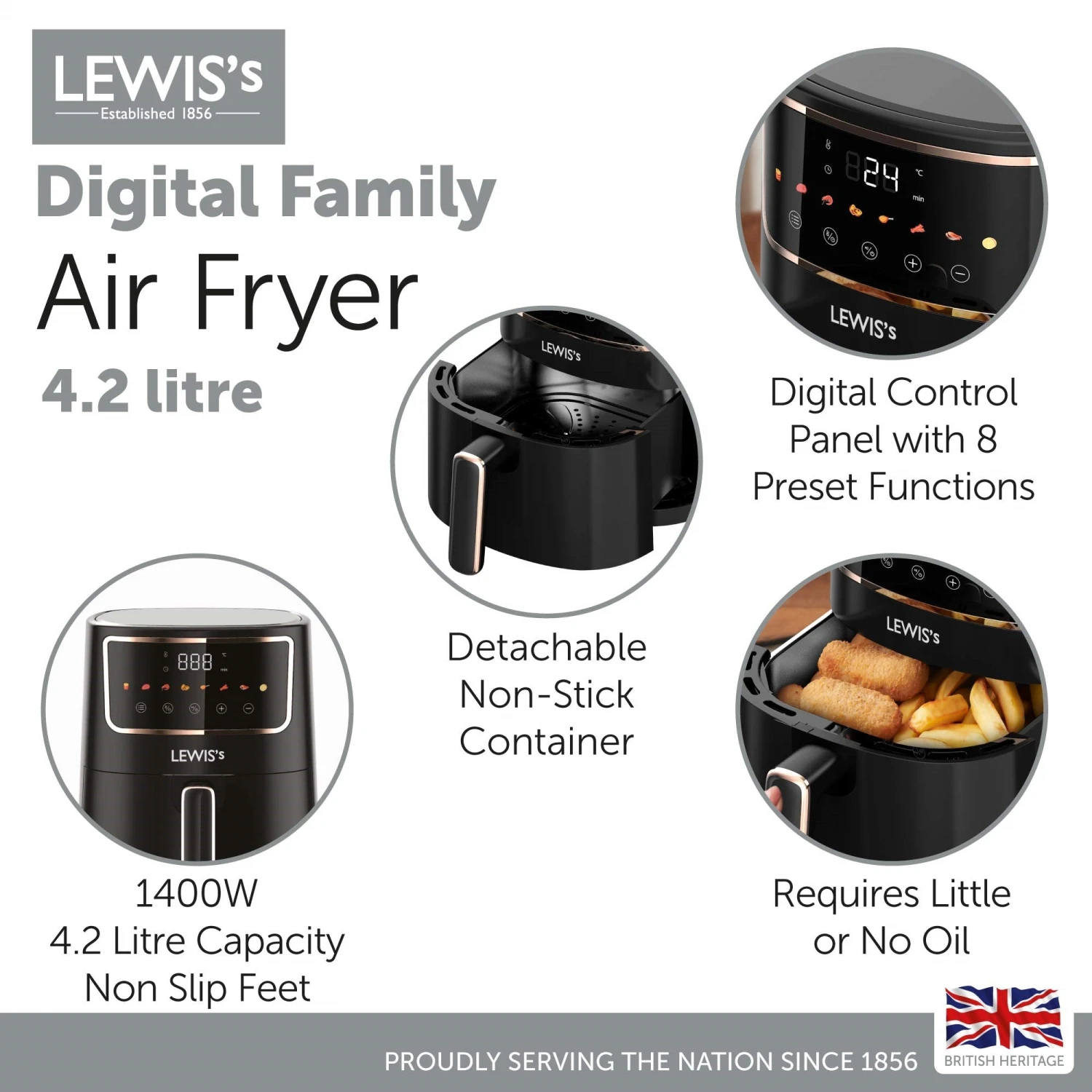Lewis's Digital Family Air Fryer 4.2L 3 Lewis's Digital Family Air Fryer 4.2L - Image 3