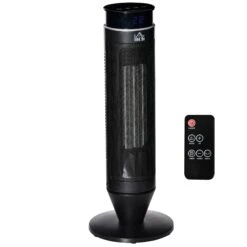 HOMCOM Ceramic Tower Indoor Space Heater W/ 42° Oscillation Remote Control Timer - Black