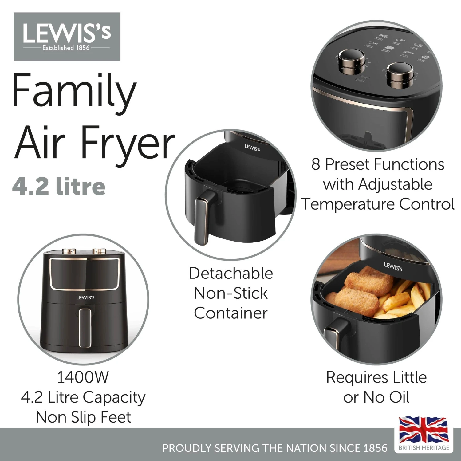 Lewis's Family Air Fryer 4.2L 2 Lewis's Family Air Fryer 4.2L - Image 2