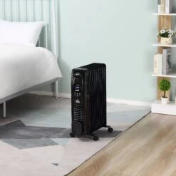 HOMCOM 2180W Oil Filled Radiator, 9 Fin Portable Heater W/ Timer Remote Control Black -Tower Store 5e07cc3daa55090f0a19392c61cb2f39