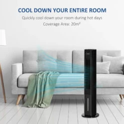 HOMCOM 42" Portable Air Cooler, Humidifier Evaporative Ice Cooling Fan Water Conditioner Unit With 3 Modes, 3 Speed, Remote Controller, Timer, Oscillating For Home Quiet Bedroom, Black -Tower Store 7Kya0917fb5e7f945 jpg