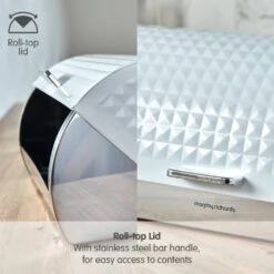 Morphy Richards Dimensions Roll Top Bread Bin - White -Tower Store 978051 06