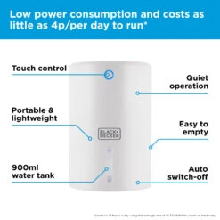 Black & Decker Black+Decker Compact Dehumidifier 900ml - White -Tower Store BXEH60001GB 08