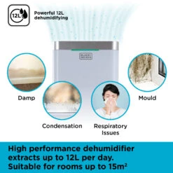Black & Decker Black+Decker Dehumidifier 12L - White -Tower Store BXEH60003GB 03