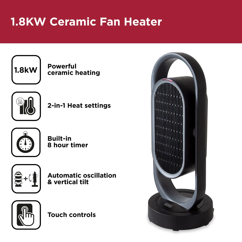 Black & Decker Black+Decker Ceramic Heater 1.8KW - Black 3 Black & Decker Black+Decker Ceramic Heater 1.8KW - Black - Image 3