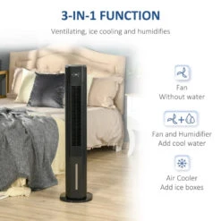 HOMCOM 42" Portable Air Cooler, Humidifier Evaporative Ice Cooling Fan Water Conditioner Unit With 3 Modes, 3 Speed, Remote Controller, Timer, Oscillating For Home Quiet Bedroom, Black -Tower Store Otcb1017fb5e7f945 jpg
