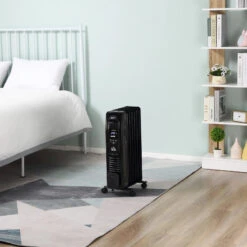 HOMCOM Home Savers 1630W Oil Filled Radiator, 7 Fin Portable Heater W/ Timer Remote Control Black -Tower Store P6a45517dc60bce87 jpg