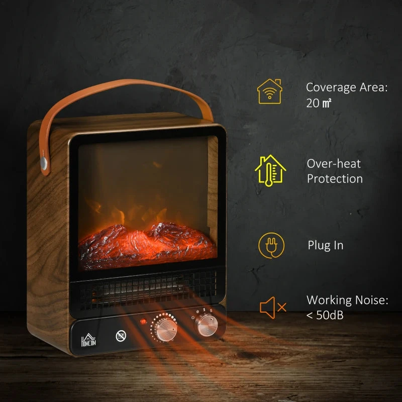 HOMCOM Tabletop Electric Fireplace With Handlle - Dark Walnut 10 HOMCOM Tabletop Electric Fireplace With Handlle - Dark Walnut - Image 10