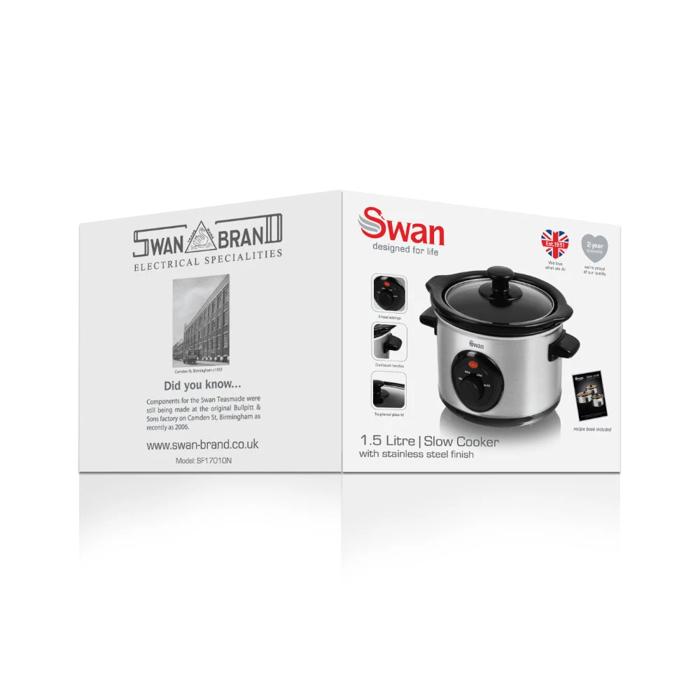 Swan Slow Cooker 1.5L - Stainless Steel 3 Swan Slow Cooker 1.5L - Stainless Steel - Image 3