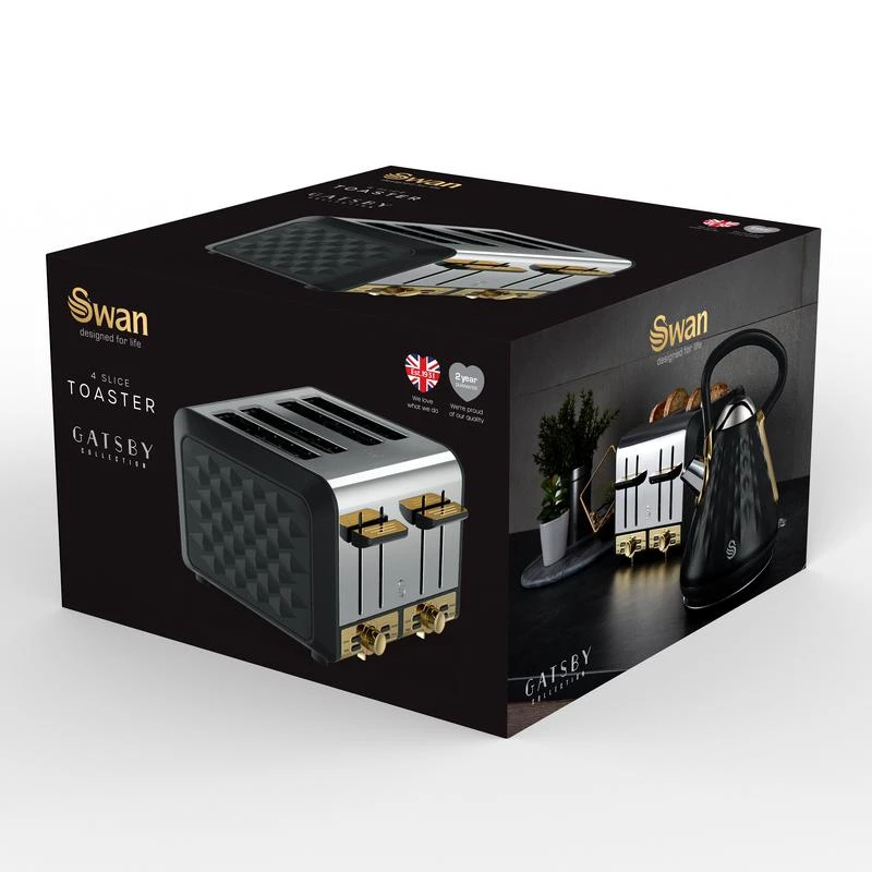 Swan Gatsby 4 Slice Metal Toaster - Black 2 Swan Gatsby 4 Slice Metal Toaster - Black - Image 2