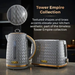 Tower Empire 3KW 1.7L Kettle With Brass Accents - Grey -Tower Store T10052GRY 03