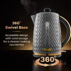 Tower Empire 3KW 1.7L Kettle With Brass Accents - Grey -Tower Store T10052GRY 07