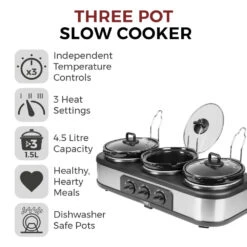 Tower Slow Cooker Three Pot - Black 16 Tower Slow Cooker Three Pot - Black -Tower Store T16015 02