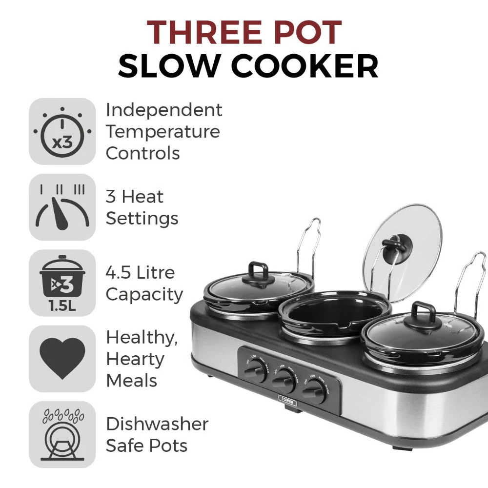 Tower Slow Cooker Three Pot - Black 8 Tower Slow Cooker Three Pot - Black - Image 8