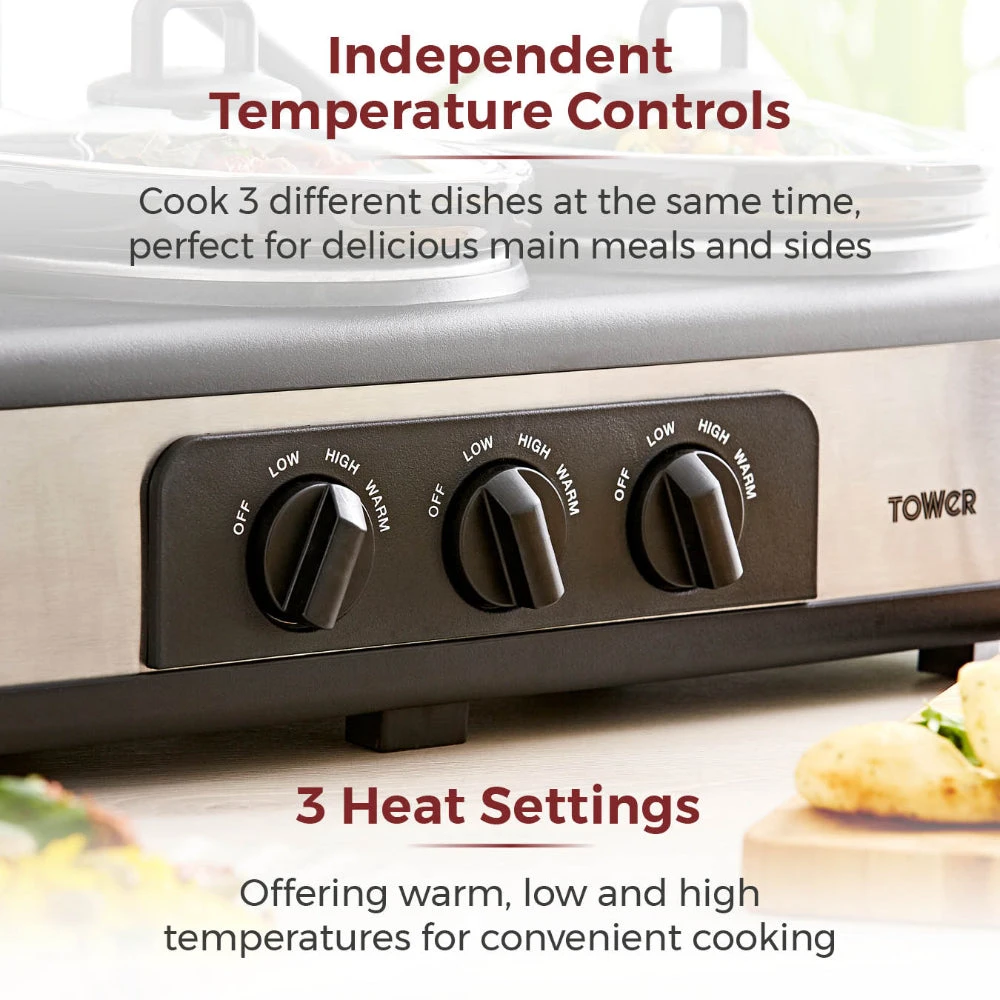 Tower Slow Cooker Three Pot - Black 7 Tower Slow Cooker Three Pot - Black - Image 7