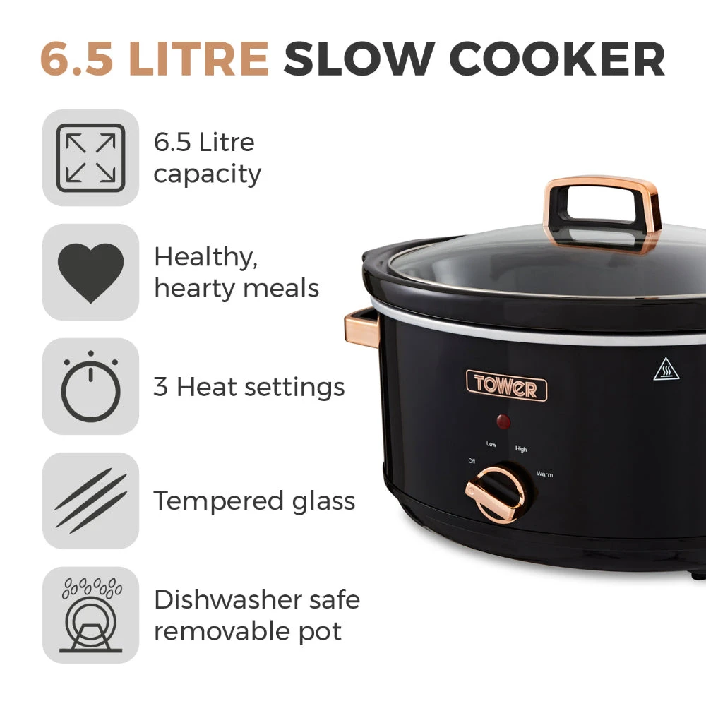 Tower Rose Gold Slow Cooker 6.5L - Rose Gold 10 Tower Rose Gold Slow Cooker 6.5L - Rose Gold - Image 10