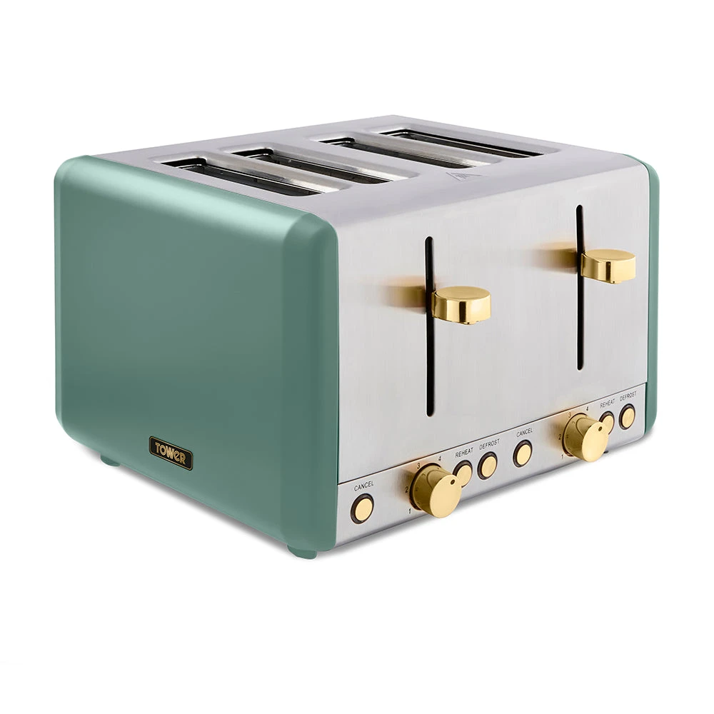 Tower Cavaletto 4 Slice Stainless Steel Toaster - Jade Green 1 Tower Cavaletto 4 Slice Stainless Steel Toaster - Jade Green