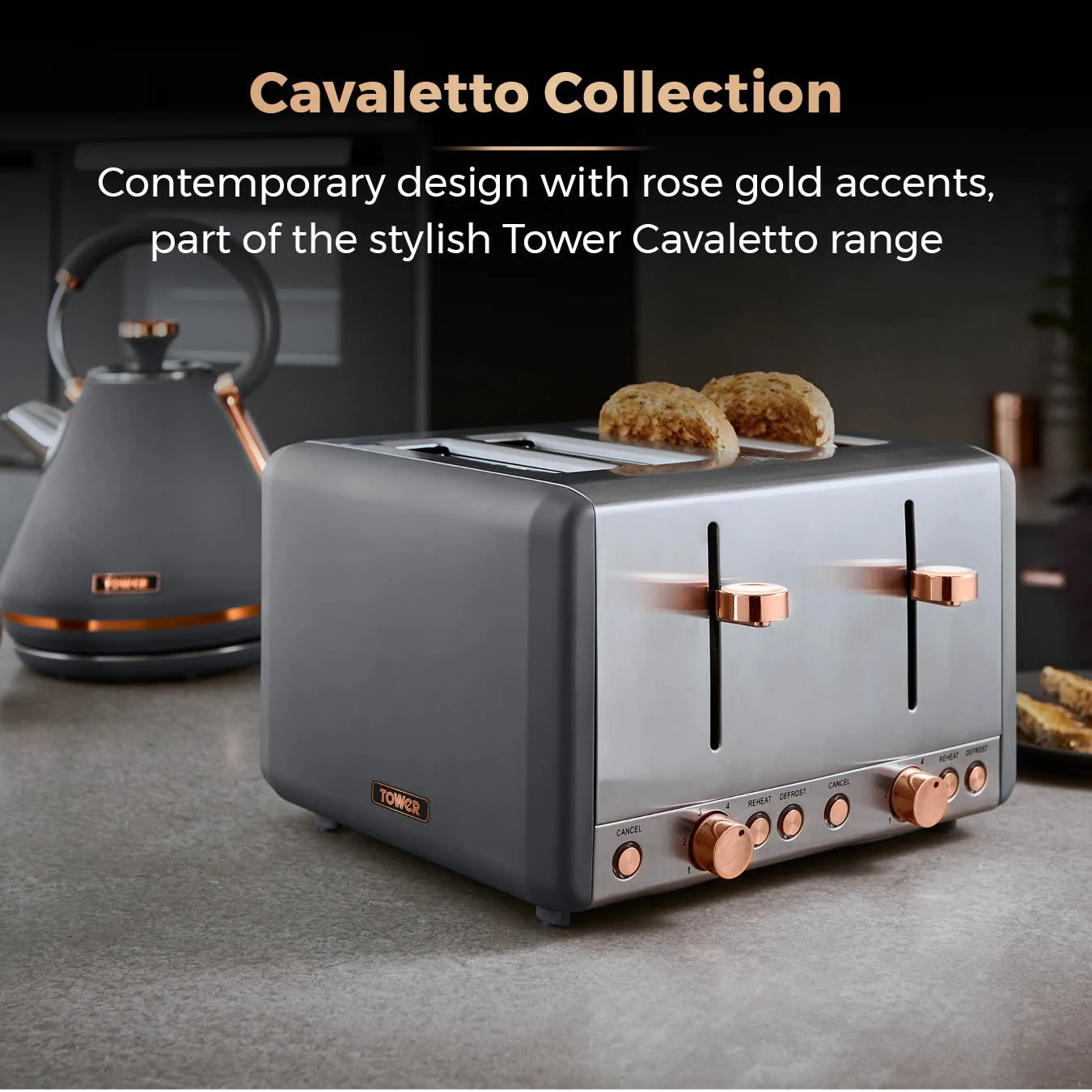 Tower Cavaletto 4 Slice Stainless Steel Toaster - Grey 3 Tower Cavaletto 4 Slice Stainless Steel Toaster - Grey - Image 3