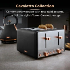 Tower Cavaletto 4 Slice Stainless Steel Toaster - Black -Tower Store T20051RG 03