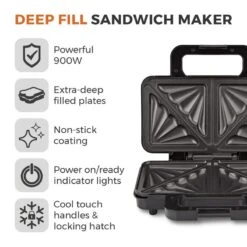 Tower Deep Fill Sandwich Maker 900W - Stainless Steel 17 Tower Deep Fill Sandwich Maker 900W - Stainless Steel -Tower Store T27031 02